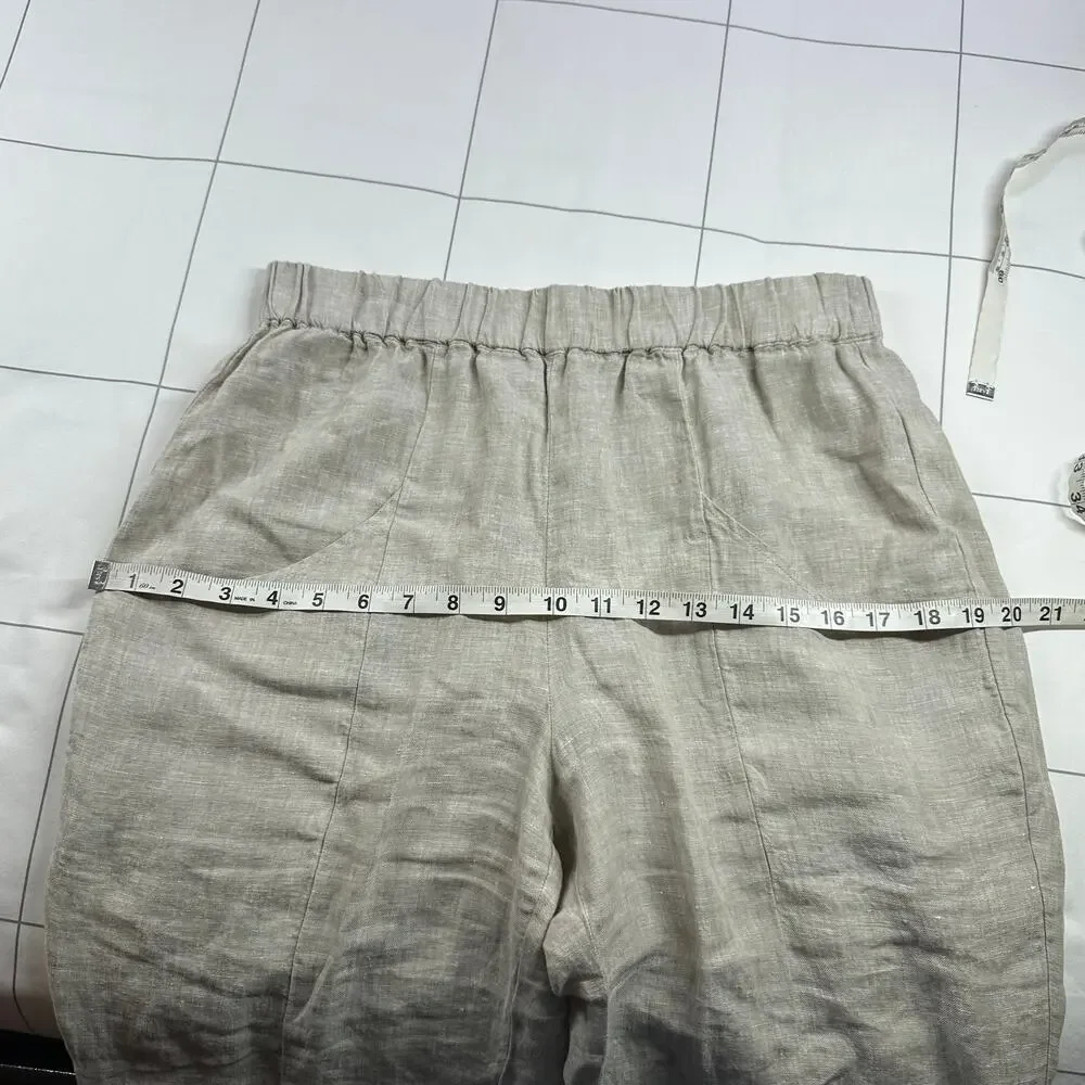 Quince Pants Womens Medium Flax Cream 100% European Linen Tapered Ankle Relaxed - Picture 8 of 12
